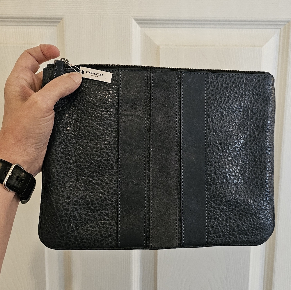 Coach Navy Varsity Stripe Medium Leather Pouch - HTF